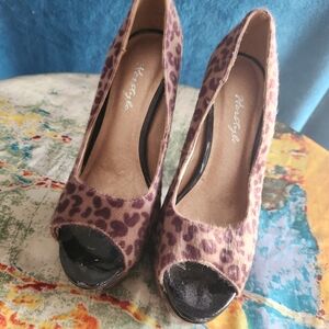 Herstyle Purple Animal Print Peep Toe Heels